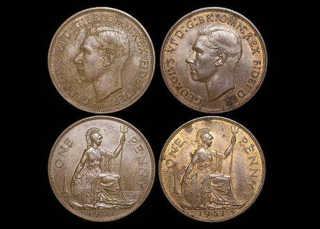 DL1372 Great Britain, George V (1936-1952), Bronze Pennies 1951 key date (2), AU, a lot of (2) coins