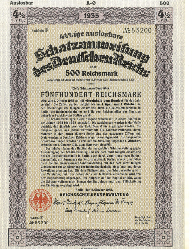 GERMBOND1935-500RM(U) Germany 500 Reichsmark bond issue, 1935