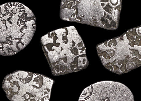 IN-DIPUNCH Ancient India, Mauryan Empire (321-187 BCE), Punch-marked Coinage, Karshapana(C)